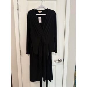 Michael Kors Black Faux Wrap Midi Dress Long Sleeve V-Neck Plus Size 22W NEW